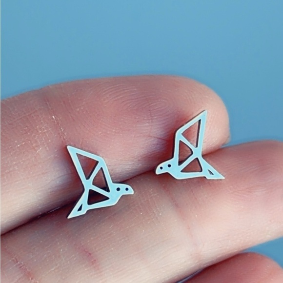 Surgical Steel Origami Bird Stud Earrings - Picture 4 of 16